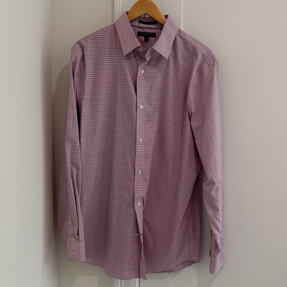 Banana Republic Men's Lavender Checkered Dress Shirt
